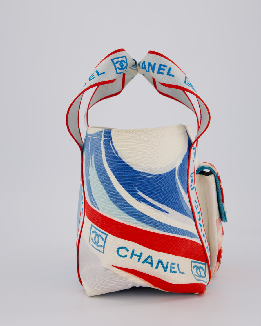 Chanel Vintage Sport Line Canvas Tote Bag with CC Logo Straps and Front Pocket