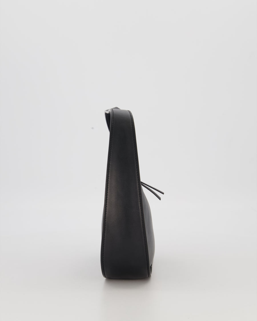 The Row Black Leather Half Moon Shoulder Bag