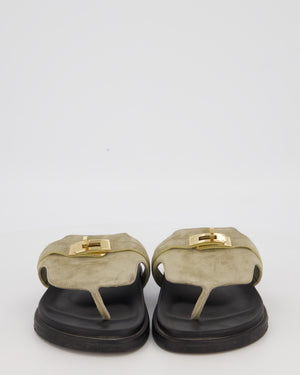 Hermès Empire Sandals in Vert Mosaque Suede Leather with Gold Hardware