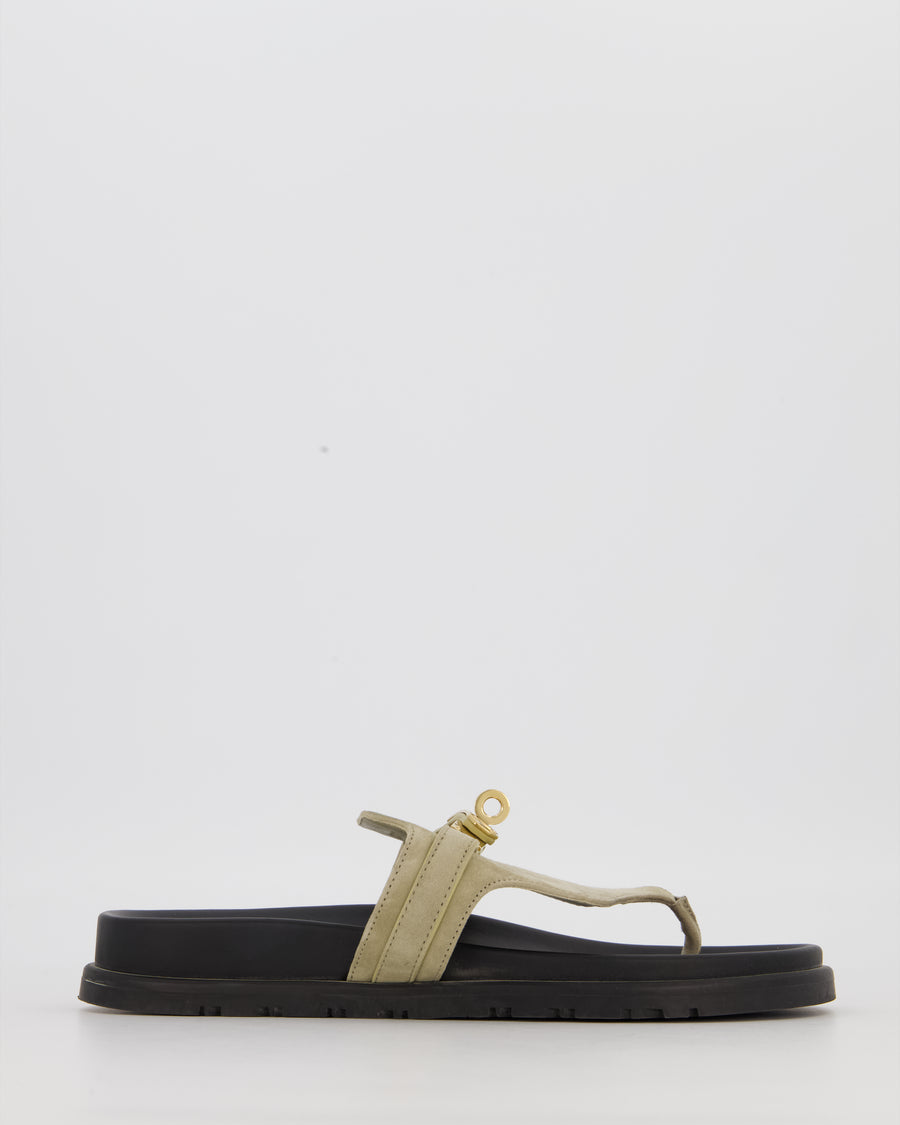 Hermès Empire Sandals in Vert Mosaque Suede Leather with Gold Hardware