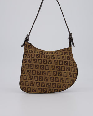 Fendi Vintage Zucchino Oyster Shoulder Bag in Brown & Beige Monogram Canvas and Leather with Silver Hardware