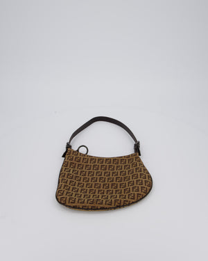 Fendi Vintage Zucchino Oyster Shoulder Bag in Brown & Beige Monogram Canvas and Leather with Silver Hardware