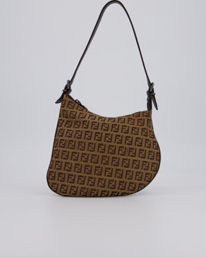 Fendi Vintage Zucchino Oyster Shoulder Bag in Brown & Beige Monogram Canvas and Leather with Silver Hardware