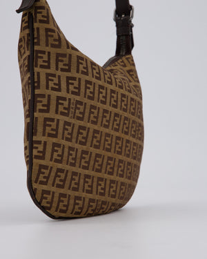 Fendi Vintage Zucchino Oyster Shoulder Bag in Brown & Beige Monogram Canvas and Leather with Silver Hardware