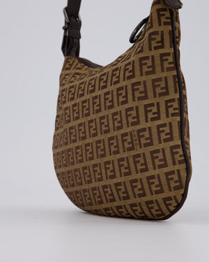 Fendi Vintage Zucchino Oyster Shoulder Bag in Brown & Beige Monogram Canvas and Leather with Silver Hardware