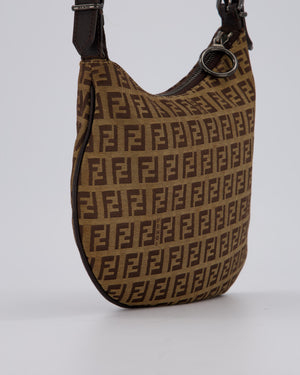 Fendi Vintage Zucchino Oyster Shoulder Bag in Brown & Beige Monogram Canvas and Leather with Silver Hardware