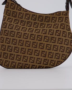 Fendi Vintage Zucchino Oyster Shoulder Bag in Brown & Beige Monogram Canvas and Leather with Silver Hardware