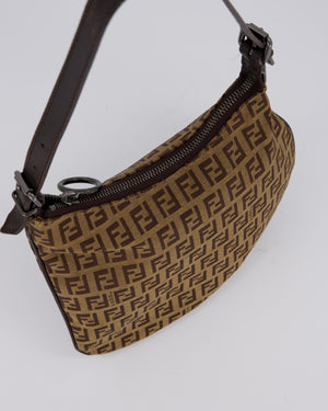 Fendi Vintage Zucchino Oyster Shoulder Bag in Brown & Beige Monogram Canvas and Leather with Silver Hardware