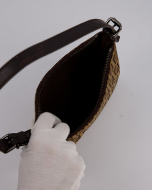 Fendi Vintage Zucchino Oyster Shoulder Bag in Brown & Beige Monogram Canvas and Leather with Silver Hardware