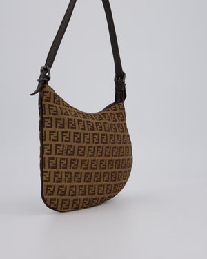 Fendi Vintage Zucchino Oyster Shoulder Bag in Brown & Beige Monogram Canvas and Leather with Silver Hardware