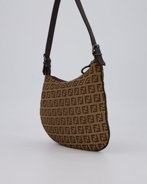 Fendi Vintage Zucchino Oyster Shoulder Bag in Brown & Beige Monogram Canvas and Leather with Silver Hardware