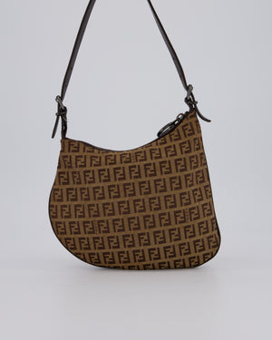 Fendi Vintage Zucchino Oyster Shoulder Bag in Brown & Beige Monogram Canvas and Leather with Silver Hardware
