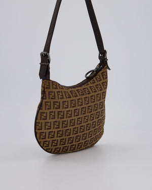Fendi Vintage Zucchino Oyster Shoulder Bag in Brown & Beige Monogram Canvas and Leather with Silver Hardware
