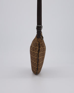 Fendi Vintage Zucchino Oyster Shoulder Bag in Brown & Beige Monogram Canvas and Leather with Silver Hardware