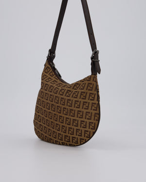 Fendi Vintage Zucchino Oyster Shoulder Bag in Brown & Beige Monogram Canvas and Leather with Silver Hardware