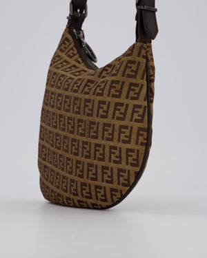 Fendi Vintage Zucchino Oyster Shoulder Bag in Brown & Beige Monogram Canvas and Leather with Silver Hardware