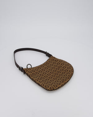 Fendi Vintage Zucchino Oyster Shoulder Bag in Brown & Beige Monogram Canvas and Leather with Silver Hardware