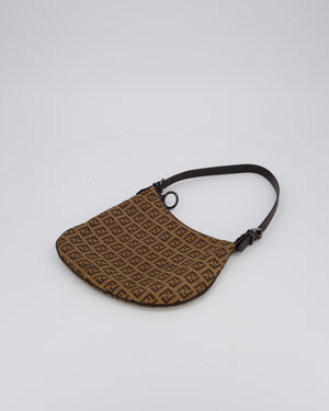 Fendi Vintage Zucchino Oyster Shoulder Bag in Brown & Beige Monogram Canvas and Leather with Silver Hardware