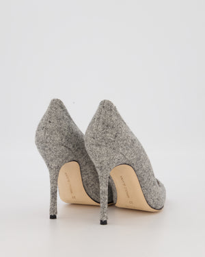 Manolo Blahnik Grey Tweed Bipunta 105 Heels with Burgundy Suede Toe Size EU 37