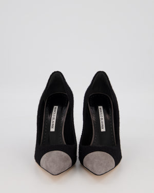 Manolo Blahnik Black Tweed Bipunta 105 Heels with Grey Suede Toe Size EU 37