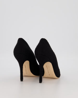 Manolo Blahnik Black Tweed Bipunta 105 Heels with Grey Suede Toe Size EU 37