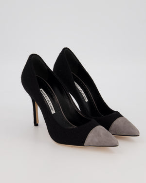 Manolo Blahnik Black Tweed Bipunta 105 Heels with Grey Suede Toe Size EU 37