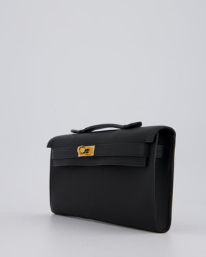 *HOT & RARE* Hermès Kelly Cut Bag in Noir Swift Leather with Gold Hardware