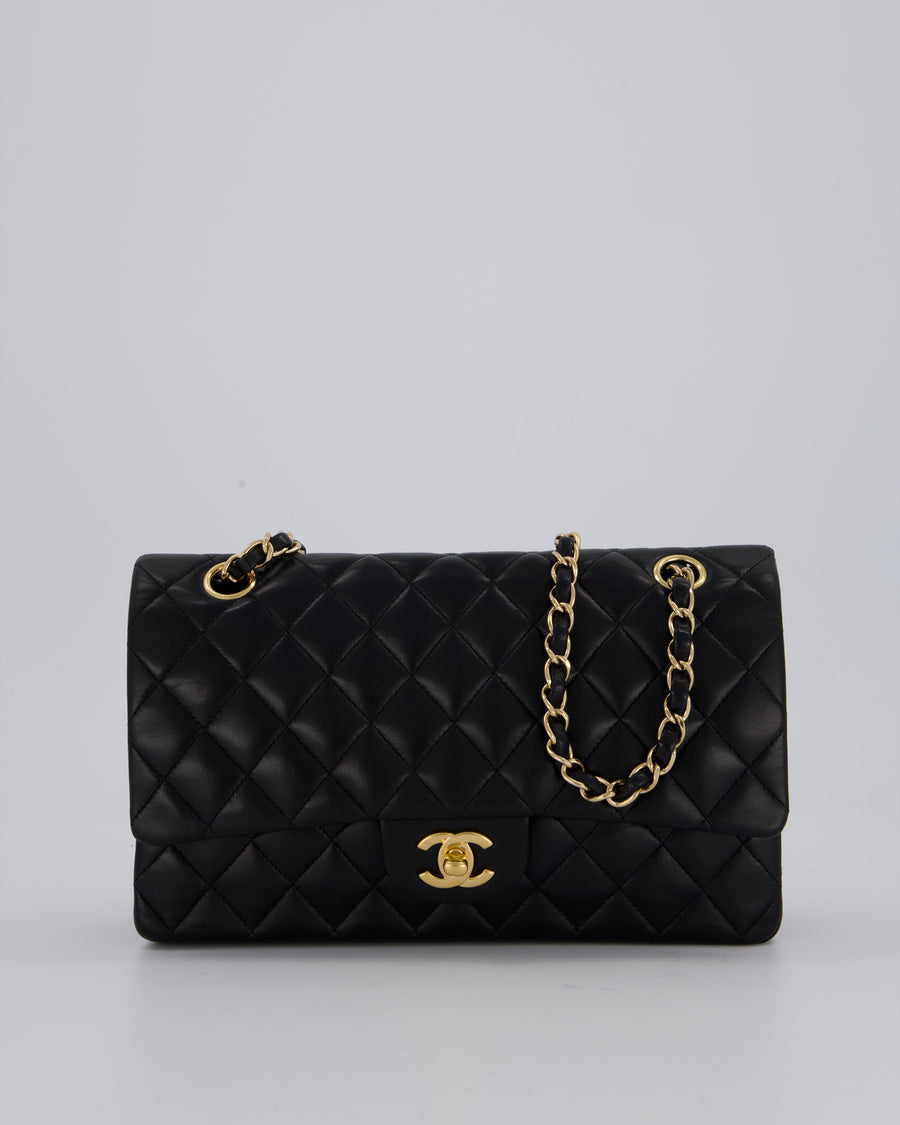 Chanel Black Classic Medium Double Flap Bag in Lambskin Leather with Gold Hardware