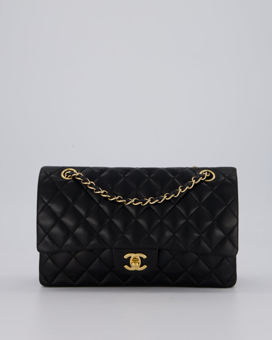 Chanel Black Classic Medium Double Flap Bag in Lambskin Leather with Gold Hardware