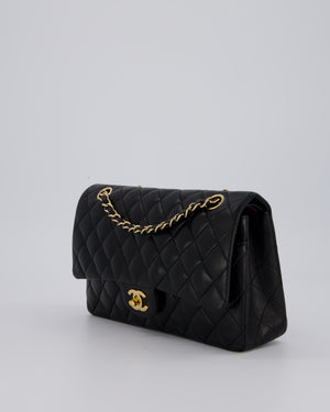 Chanel Black Classic Medium Double Flap Bag in Lambskin Leather with Gold Hardware