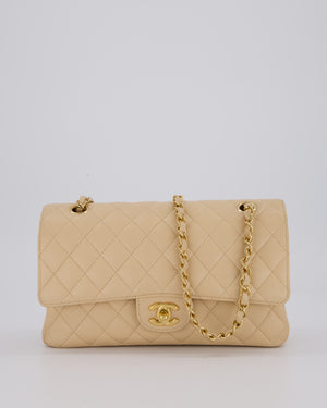 Chanel Beige Classic Medium Double Flap Bag in Caviar Leather with Gold Hardware
