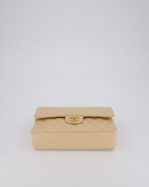 Chanel Beige Classic Medium Double Flap Bag in Caviar Leather with Gold Hardware