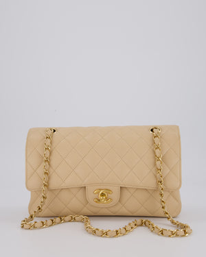 Chanel Beige Classic Medium Double Flap Bag in Caviar Leather with Gold Hardware