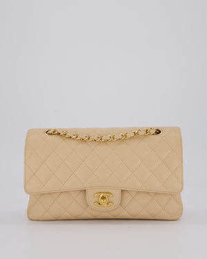 Chanel Beige Classic Medium Double Flap Bag in Caviar Leather with Gold Hardware
