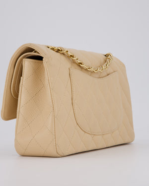 Chanel Beige Classic Medium Double Flap Bag in Caviar Leather with Gold Hardware