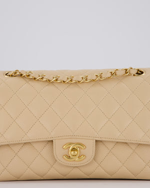 Chanel Beige Classic Medium Double Flap Bag in Caviar Leather with Gold Hardware