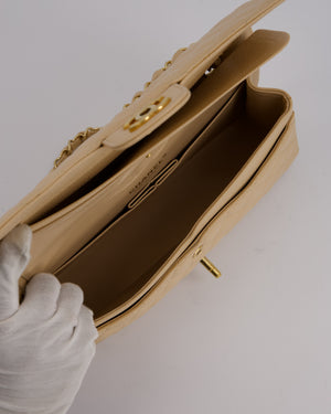 Chanel Beige Classic Medium Double Flap Bag in Caviar Leather with Gold Hardware