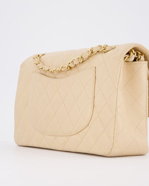 Chanel Beige Classic Medium Double Flap Bag in Caviar Leather with Gold Hardware