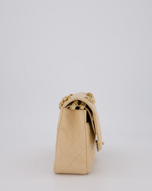 Chanel Beige Classic Medium Double Flap Bag in Caviar Leather with Gold Hardware