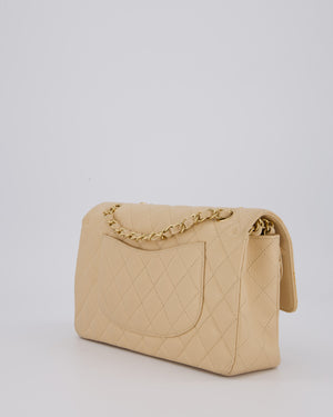 Chanel Beige Classic Medium Double Flap Bag in Caviar Leather with Gold Hardware