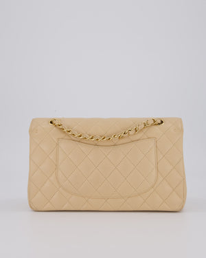 Chanel Beige Classic Medium Double Flap Bag in Caviar Leather with Gold Hardware
