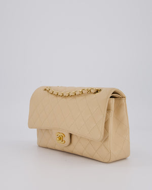 Chanel Beige Classic Medium Double Flap Bag in Caviar Leather with Gold Hardware