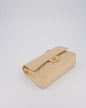 Chanel Beige Classic Medium Double Flap Bag in Caviar Leather with Gold Hardware