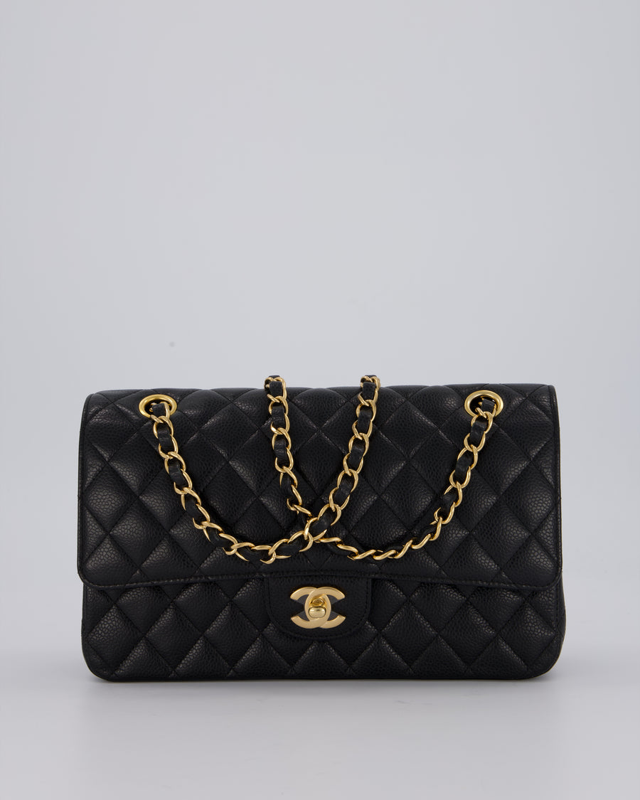 Chanel Black Classic Medium Double Flap Bag in Caviar Leather with Gold Hardware