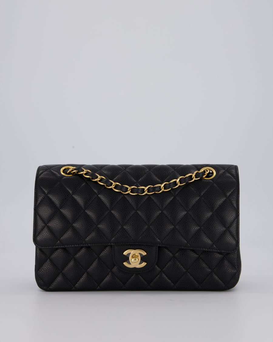 Chanel Black Classic Medium Double Flap Bag in Caviar Leather with Gold Hardware