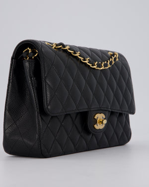 Chanel Black Classic Medium Double Flap Bag in Caviar Leather with Gold Hardware