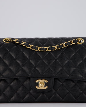 Chanel Black Classic Medium Double Flap Bag in Caviar Leather with Gold Hardware