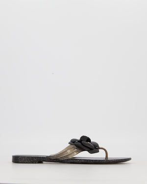Chanel Black Camellia Flip Flops with Glitter Detail Size EU 39