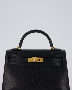 Hermès Mini Kelly II Sellier Bag Black Chevre Leather with Gold Hardware