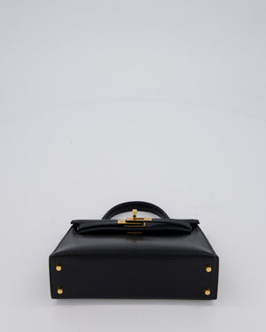 Hermès Mini Kelly II Sellier Bag Black Chevre Leather with Gold Hardware